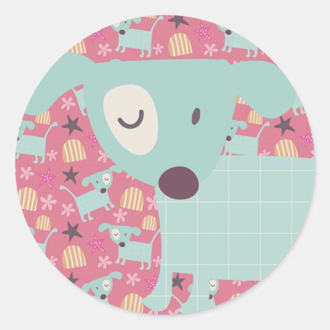 Hunde, Sterne und Blume Runder Aufkleber (Vorderseite)