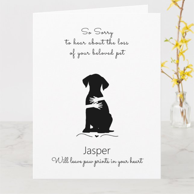 Hunde Sympathy Card, individuelle Name. Pet Loss Karte (Gelbe Blume)