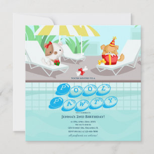 Hunde-Teal-Poolparty-Geburtstagseinladung Einladung