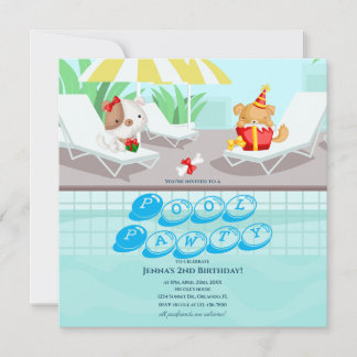 Hunde-Teal-Poolparty-Geburtstagseinladung Einladung