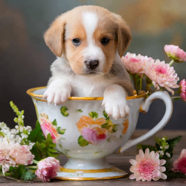 Hunde-Teetassen-Handyhülle iPhone 16 Hülle (A charming puppy peeks out from a beautifully decorated floral teacup!)