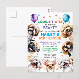 Hunde-Themen-Einladung zur 12. Geburtstagsfeier Postkarte