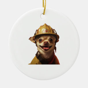 Hunde tragen einen roten Feuerwehrhelm Keramik Ornament