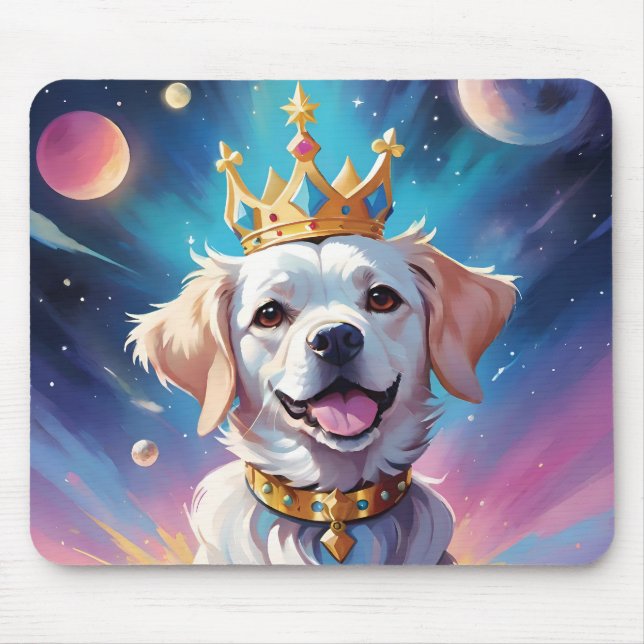 Hunde tragen im Weltraum eine Krone Mousepad (Vorne)