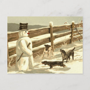 Hunde treffen Schneemann am Zaun, klassischer Feie Postkarte