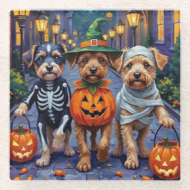 Hunde-Trick-oder-Treating Halloween-Kostüme Glasuntersetzer (Vorderseite)