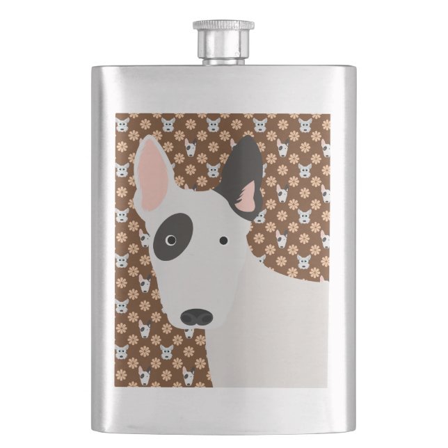 Hunde und Blume Brown Bull Terrier Flask Flachmann (Vorderseite)