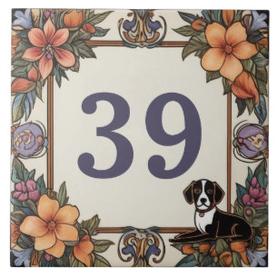 Hunde und Blume Hausnummer Unterschrift Plaque Fliese
