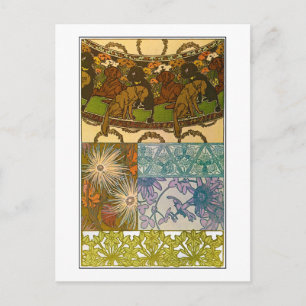Hunde und Blume im Jugendstil, Mucha Postkarte