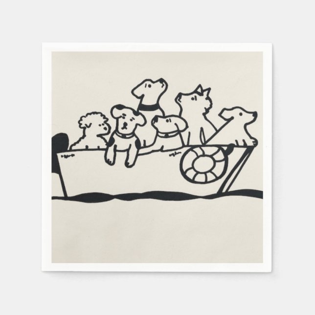 "Hunde und Boote" Papier Napkins von Willowcatdesi Serviette (Vorderseite)