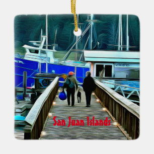 Hunde und Boote San Juan Inseln Keramik Ornament