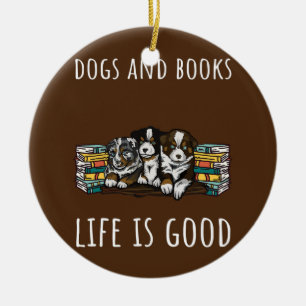 Hunde und Bücher Keramik Ornament