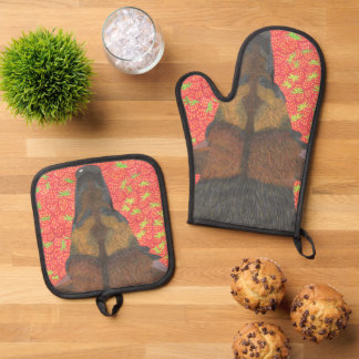 Hunde und Erdbeeren Ofenhandschuh & Topflappen-Set