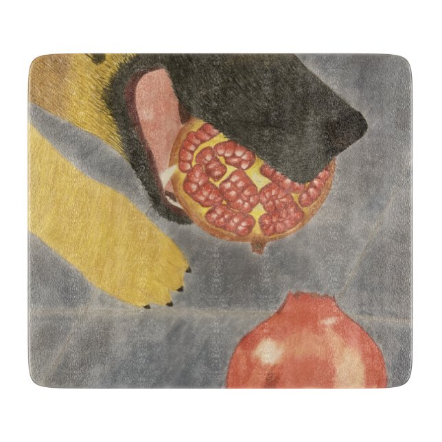 Hunde- und Granatapfel-Schneidbrett Schneidebrett (Vorderseite)