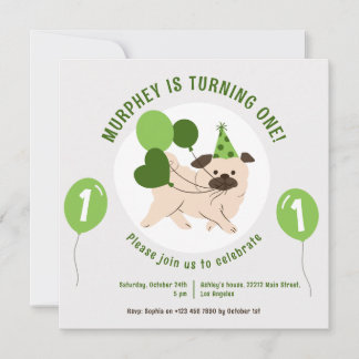 Hunde und Grünballons zum Geburtstag Einladung