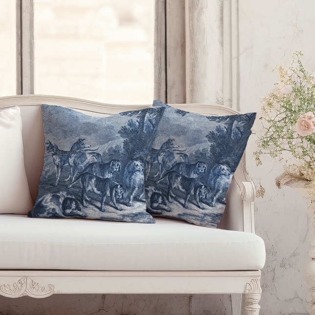 Hunde und Hunde Vintage blaue Toile Kissen (Pillows in this image approximate the 20 inch size.)