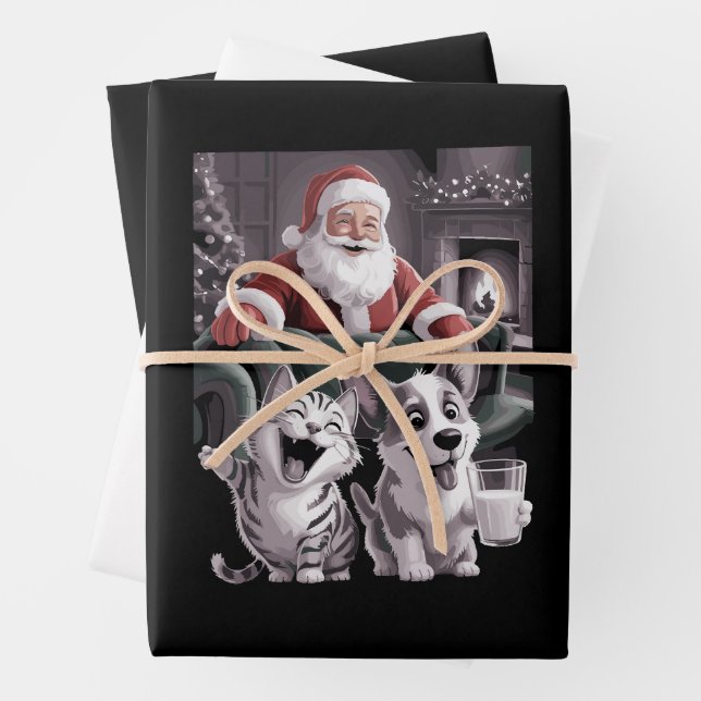 Hunde und Katze Selfie mit Weihnachten Geschenkpapier Set (Beispiel)