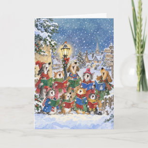 Hunde und Katzen beim Weihnachtsliedersingen Karte