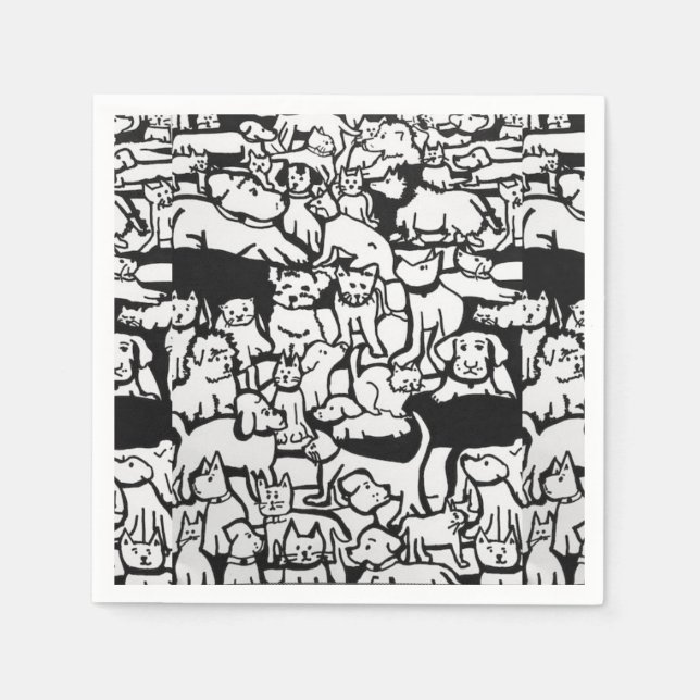 Hunde und Katzen Cartoon" Papa Napkins Serviette (Vorderseite)