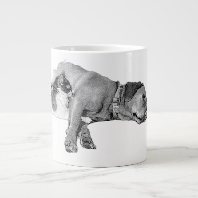 Hunde und Katzen Cuddling Monochrome Art Tasse (Vorderseite)