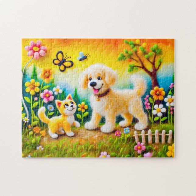 Hunde und Katzen fühlen sich im Golden Sunset Gard Puzzle (Horizontal)
