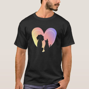 Hunde und Katzen Silhouette Niedlich Herztiere T-Shirt