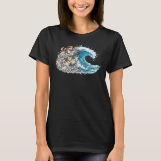 Hunde und Katzen verwandeln Plastikwelle in blauen T-Shirt