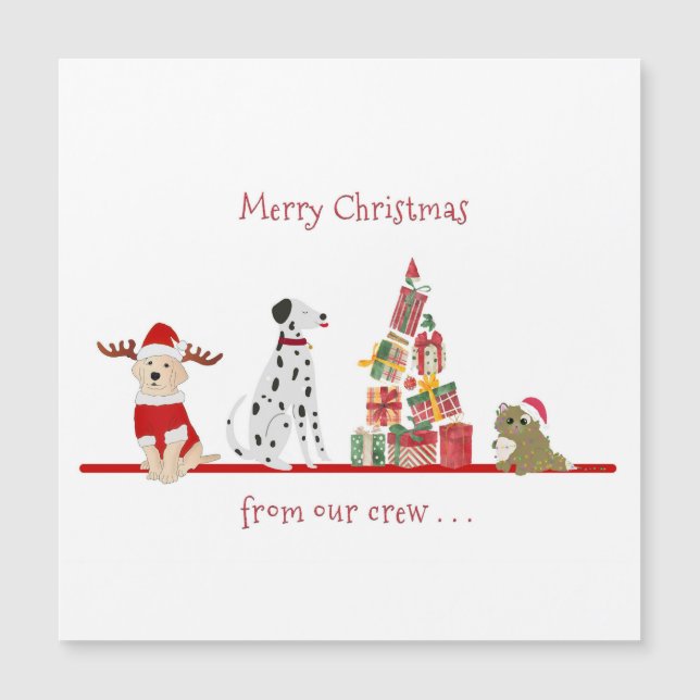 Hunde und Katzen Weihnachten mit Geschenkbaum Magnetkarte (Vorderseite)