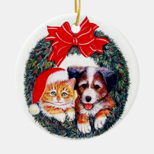 Hunde-und Katzen-Weihnachtsverzierung Keramik Ornament
