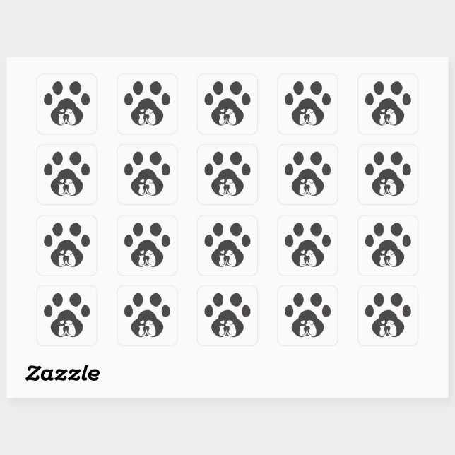 Hunde- und Katzenpfoten-Liebesdesign-Aufkleber Quadratischer Aufkleber (Blatt)