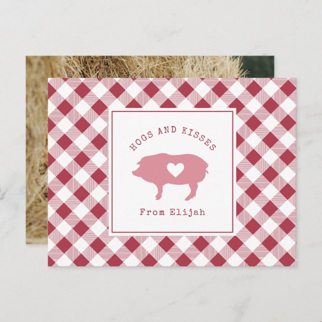 Hunde und Kisses Pink Pig Valentine Foto Postkarte (Vorne/Hinten)