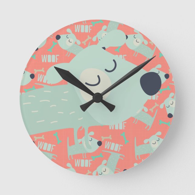 Hunde und Knochen Runde Wanduhr (Vorderseite)