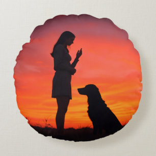 Hunde- und Mädchen-Wurfkissen Rundes Kissen