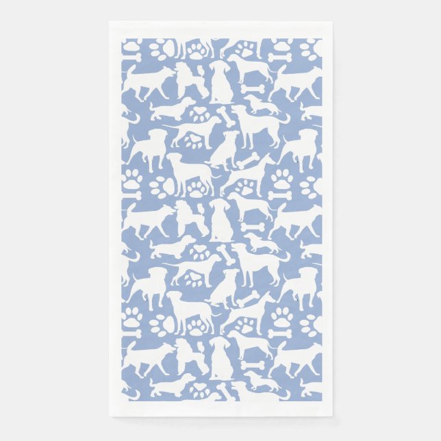 Hunde und Pfoten Muster 02.b LBlue BG Serviette (Vorderseite)