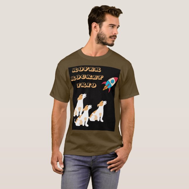 Hunde und Raketen im sonnigen Raum mit kosmischen  T-Shirt (Vorne ganz)