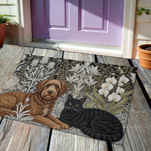 Hunde und schwarze Katze im Blumenmuseum Nuovo Win Fußmatte