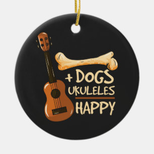 Hunde und Ukulele machen mich glücklich - Noveltät Keramik Ornament