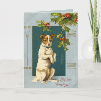 Hunde unter einem heiligen Zweig - Weihnachtskarte Feiertagskarte