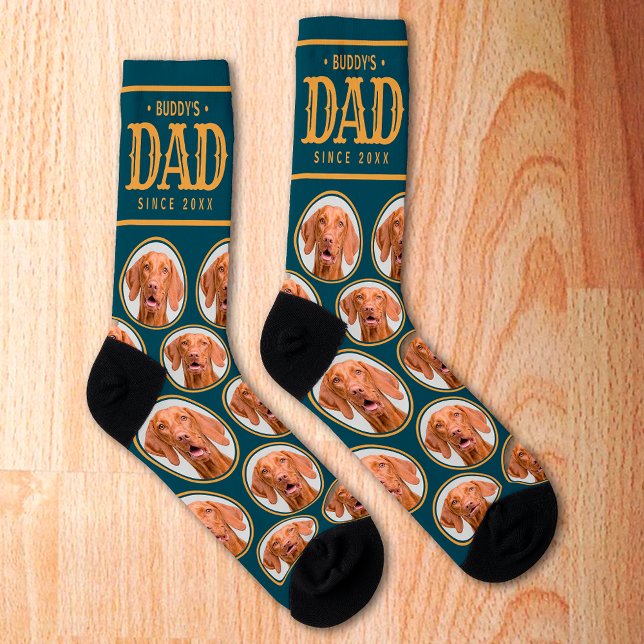 Hunde Vater Geschenk Custom Foto Muster Blau & Gol Socken (Dog Dad Socks)