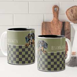 Hunde Vater Olive Dark Gray Checkered Dackel Custo Zweifarbige Tasse