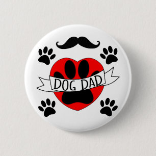 Hunde Vater Paw und Rotes Herz Zeichnend Button