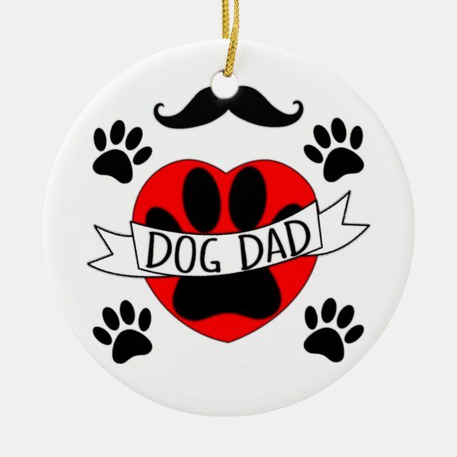 Hunde Vater Paw und Rotes Herz Zeichnend Keramik Ornament (Vorne)