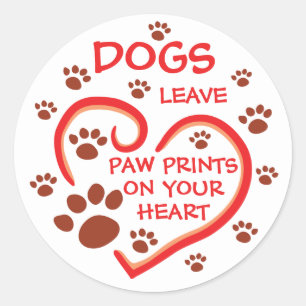 Hunde Verließ Paw Prints auf ihrem Herzen Runder Aufkleber