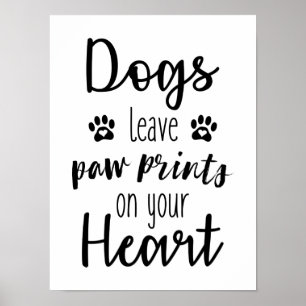 Hunde Verließ Paw Prints auf Ihrem Herzplakat Poster