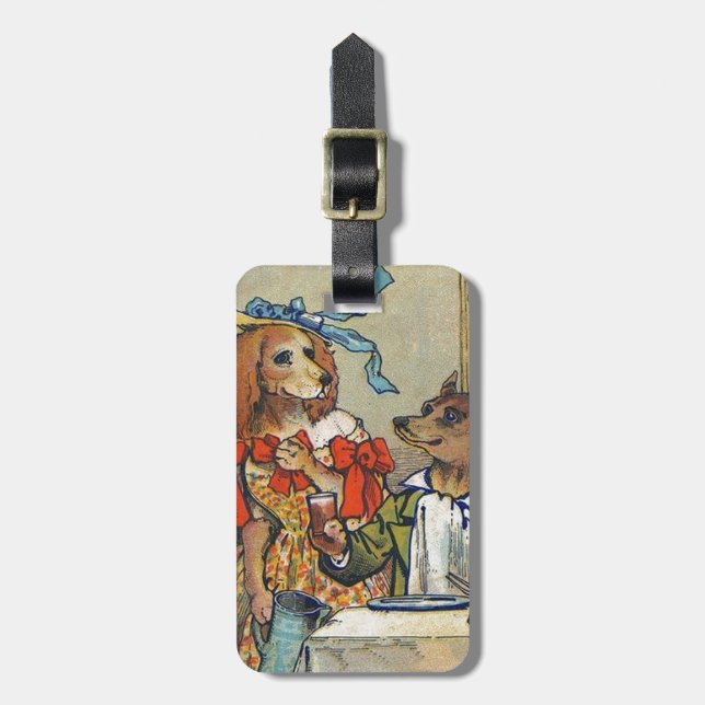 Hunde Viktorianisch Dinner Dress Doggy Gepäckanhänger (Vorderseite vertikal)