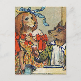 Hunde Viktorianisch Dinner Dress Doggy Postkarte