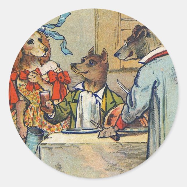 Hunde Viktorianisch Dinner Dress Doggy Runder Aufkleber (Vorderseite)