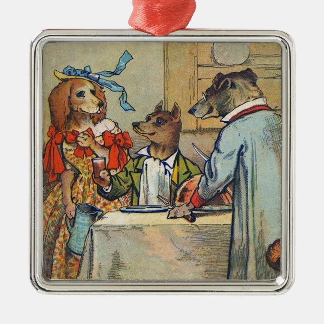 Hunde Viktorianisch Dinner Dress Doggy Silbernes Ornament (Vorne)