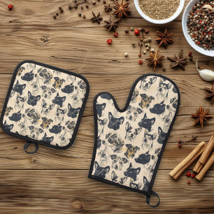 Hunde Vintage-Porträts Ofenhandschuh & Topflappen-Set