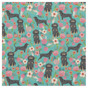 Hunde Vintagen Blumenarten Türkis Stoff